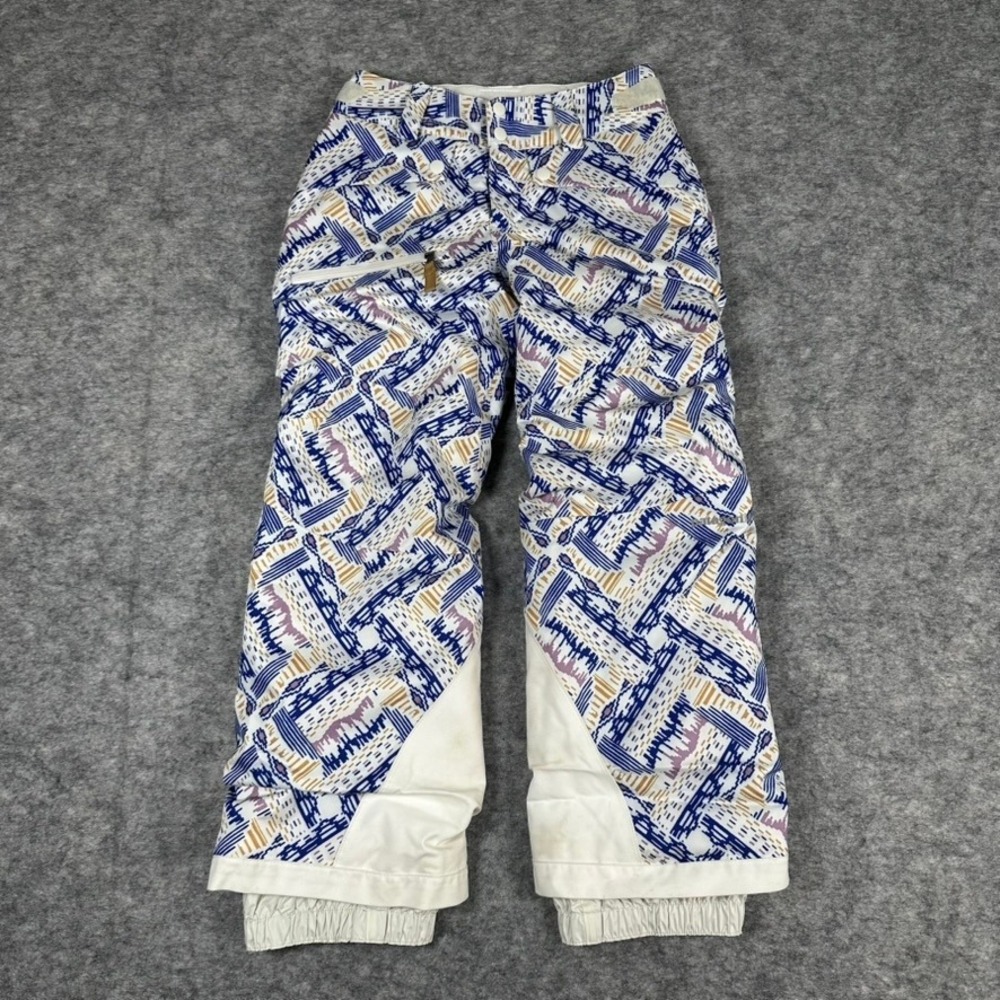 Patagonia Snow Pants White Blue Geometric Insulated Ski Wear Kids XS‎ 5-6